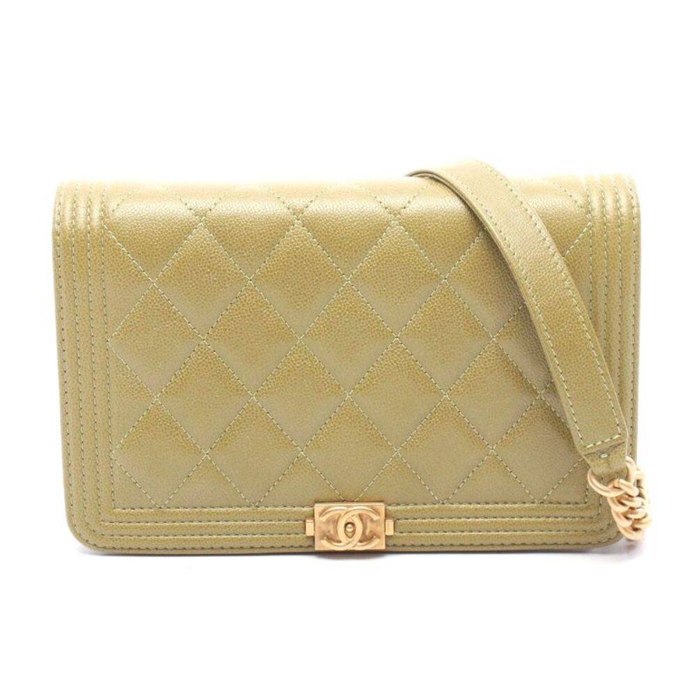 Chanel Boy Matelasse Shoulder Bag Khaki